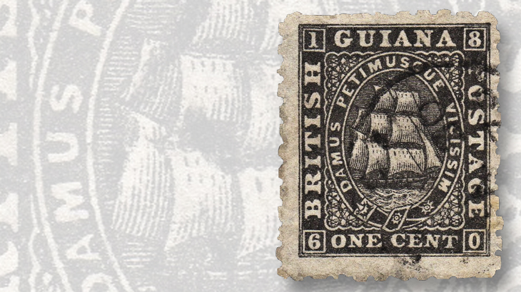 1866-one-cent-masted-ship-stamp-british-guiana