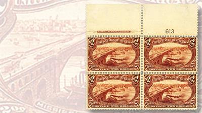 1898-two-dollar-orange-brown-trans-mississippi-plate-block