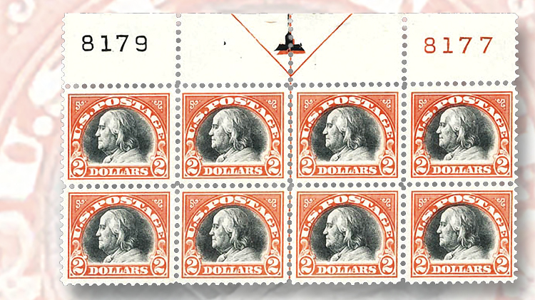 1918-two-cent-orange-red-and-black-franklin-plate