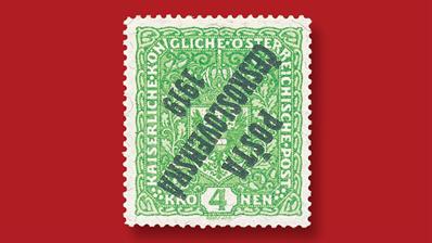 1919-4-koruna-light-green-austrian-coat-arms-stamp