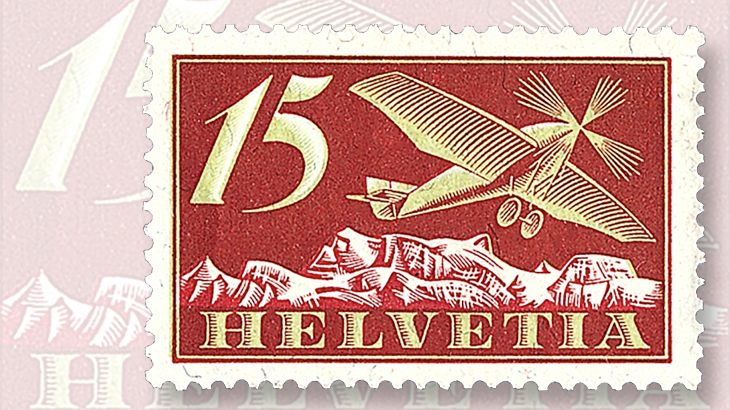 1923-15-centime-brown-red-and-apple-green-aircraft-stamp