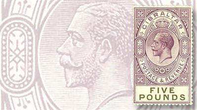 1925-five-euro-dull-violet-black-king-george-v-stamp-chalk-surfaced-paper