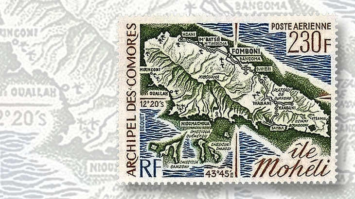 1975-comoros-230-franc-airmail-stamp