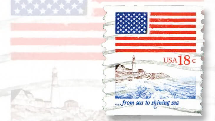 1981-18-cent-flag-over-lighthouse-stamp