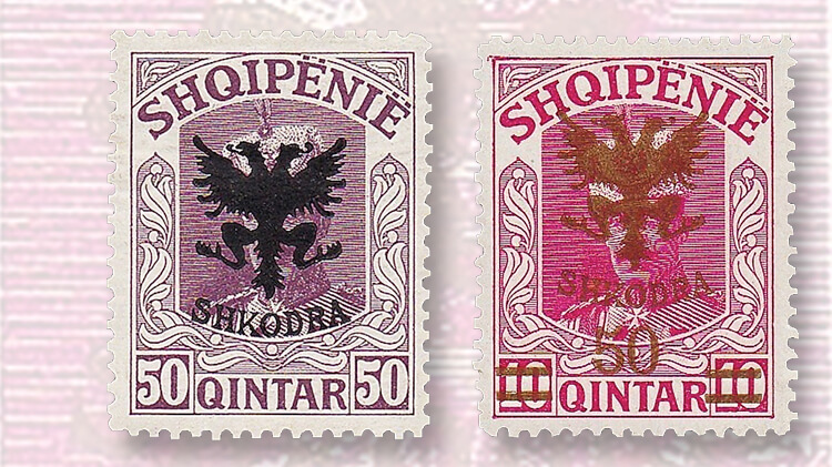 albanian-overprinted-double-headed-eagle-stamp