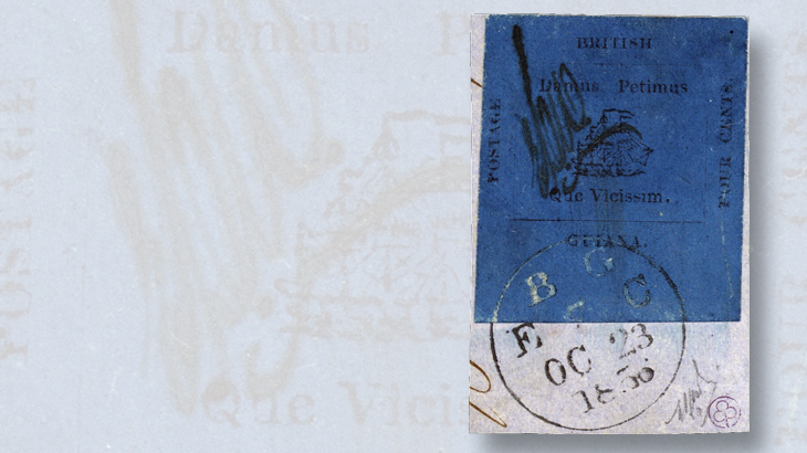 british-guiana-four-cent-black-on-blue-provisional-stamp