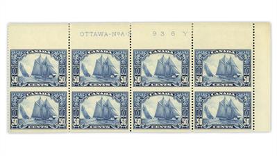 canada-1929-bluenose-stamp-plate-block-imperforate-horizontally