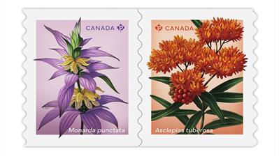 canada-2024-wildflowers-stamps-butterfly-milkweed-spotted-beebalm