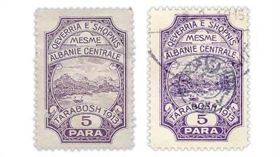 central-albania-1915-handstamped-overprint-stamps