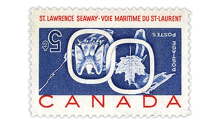 cherrystone-auction-1959-canada-st-lawrence-seaway-invert-error-stamp