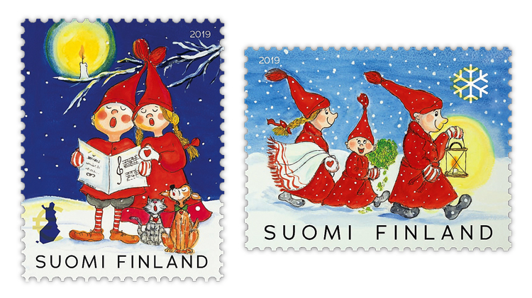 christmas-stamps-finland-elves-caroling-candlelight-lantern