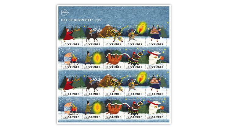 christmas-stamps-netherlands-parade-torch-lantern