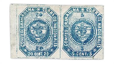 colombia-1859-se-tenant-20-centavo-5-centavo-stamp-pair