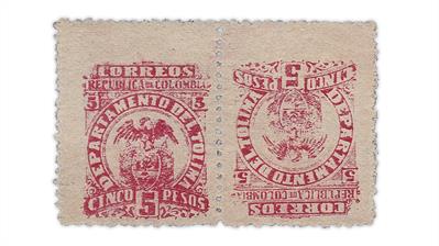 colombia-tolima-1903-5-peso-departmental-crest-tete-beche-pair