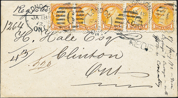 cover-with-strip-five-yellow-orange-small-queen-stamps