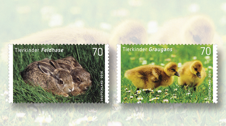 easter-greeting-stamps-2016-germany-hares-goslings