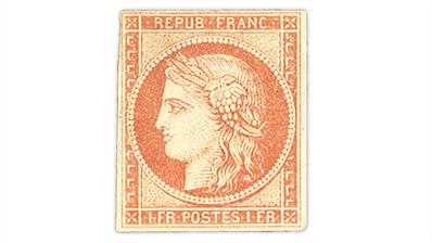 france-1849-1-franc-dull-orange-red-ceres-stamp