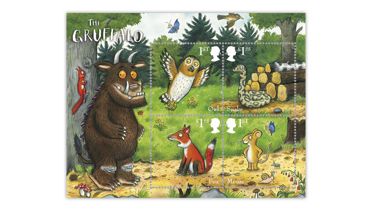 great-britain-2019-gruffalo-owl-snake-fox-souvenir-sheet