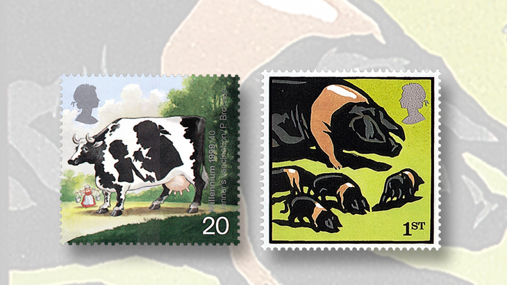 great-britain-animals-stamps-cow-pigs