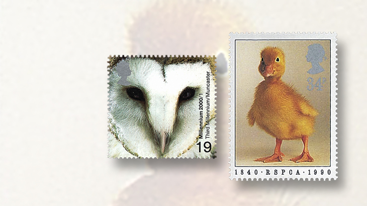 great-britain-animals-stamps-owl-duckling