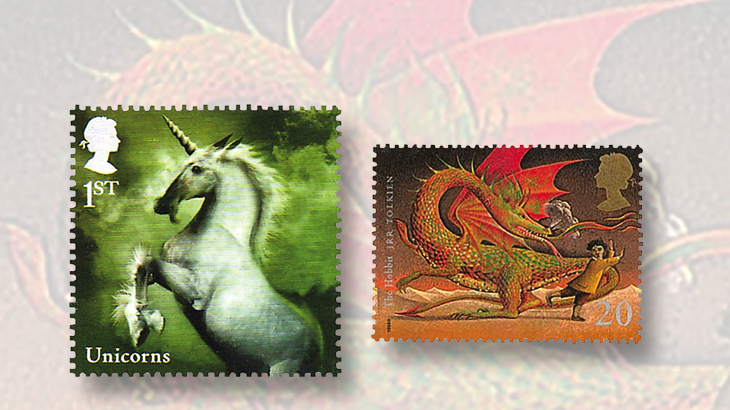 great-britain-animals-stamps-unicorn-dragon