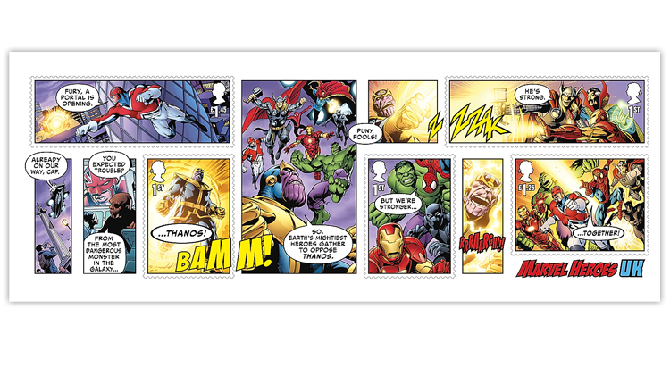 Great Britain Marvel Heroes souvenir sheet