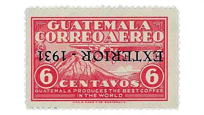 guatemala-1931-airplane-mount-agua-inverted-overprint-stamp