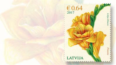 latvia-freesia-flower-stamp