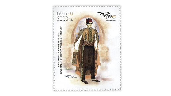 lebanon-2019-euromed-19th-century-emir-costume-stamp