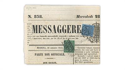 messaggere-di-modena-newspaper-1852-parma-newspaper-tax-stamp