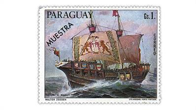 paraguay-1976-german-sailing-ships-stamp-muestra-overprint