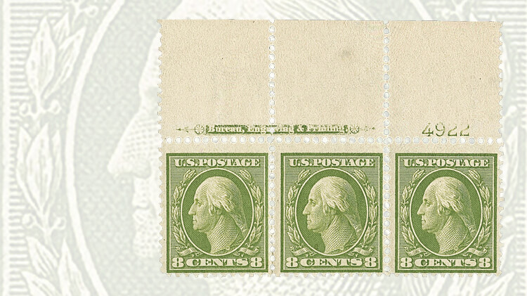 plate-and-imprint-strip-washington-franklin-stamps