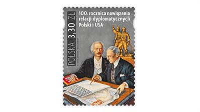 poland-2019-diplomatic-relations-united-states-stamp