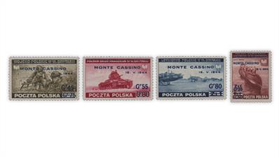 poland-government-exile-monte-cassino-surcharged-stamps