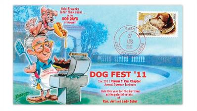 ron-sobel-caricature-dave-bennett-2011-owney-dog-first-day-cover