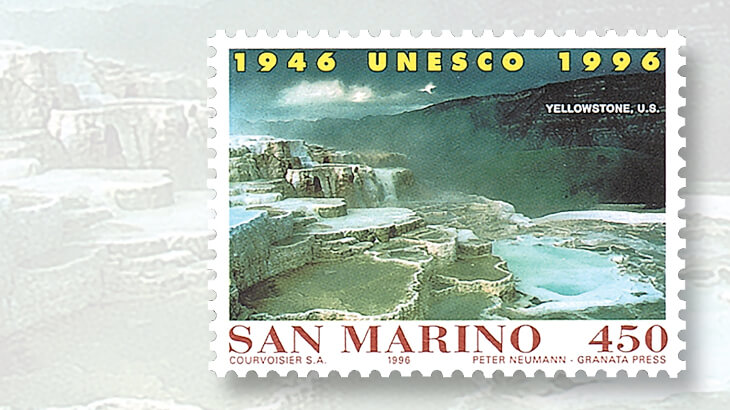 san-marino-stamp-mammoth-hot-springs