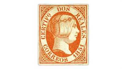 spain-1851-2-real-red-queen-isabella-stamp