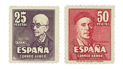 spain-1947-manuel-de-falla-ignacio-zuloaga-airmail-stamps