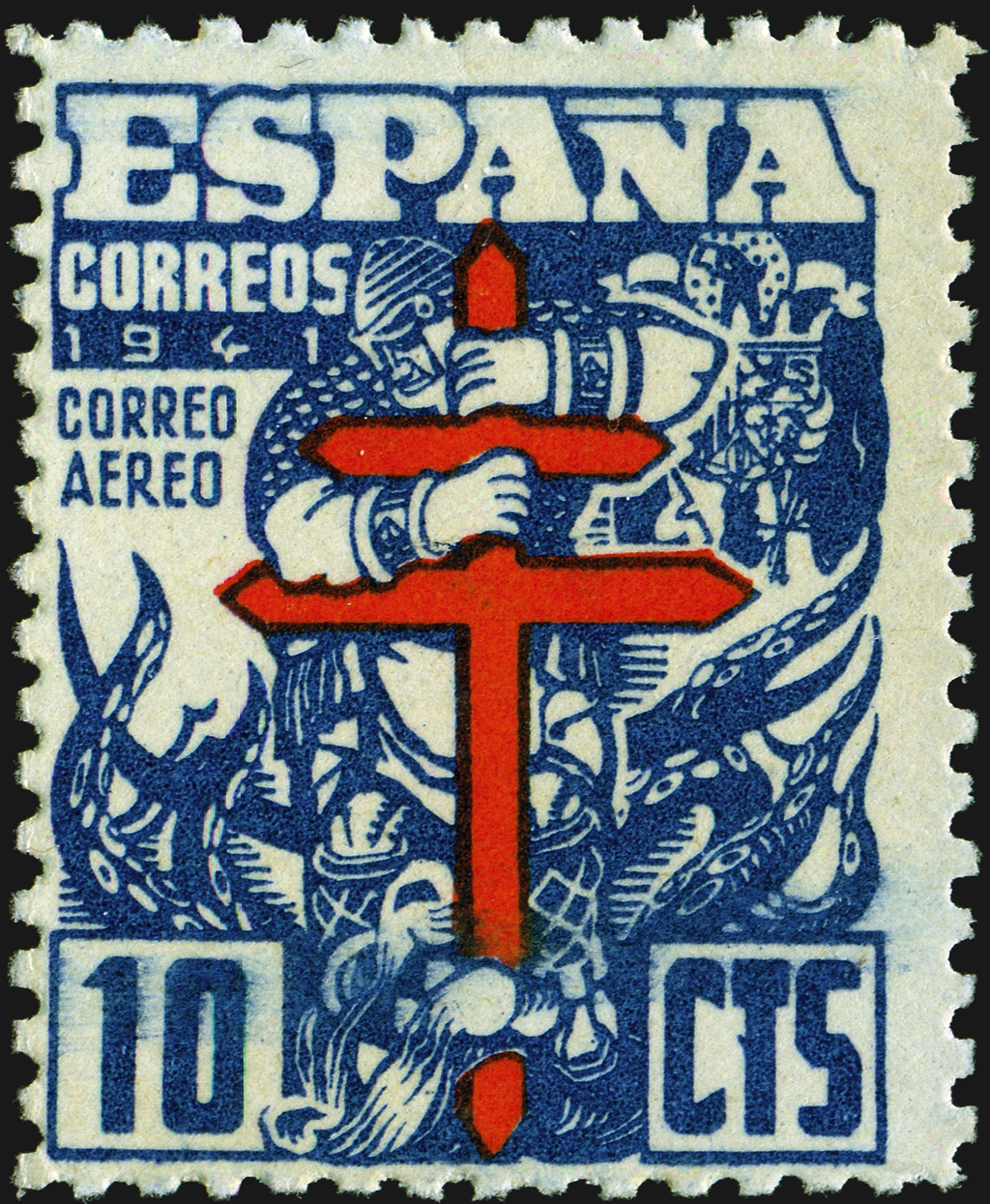 spain-postal-tax-airmail-stamp-cross-of-lorraine-tuberculosis-1941