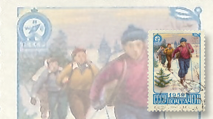 stamp-collecting-basics-christmas-1959-russia-skiing