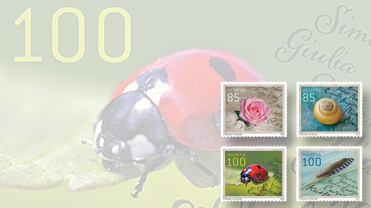 switzerland-rose-ladybug-snail-feather-stamps-letter-writing-2015