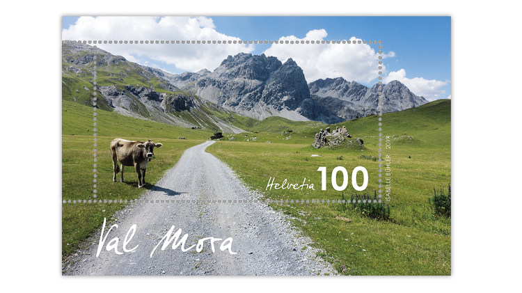 switzerland-val-mora-cow-souvenir-sheet