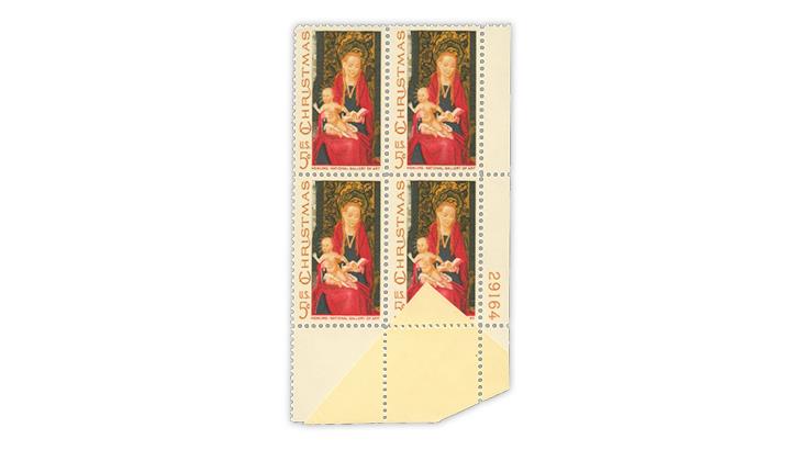 united-states-1967-madonna-child-christmas-stamp-paper-fold-folded