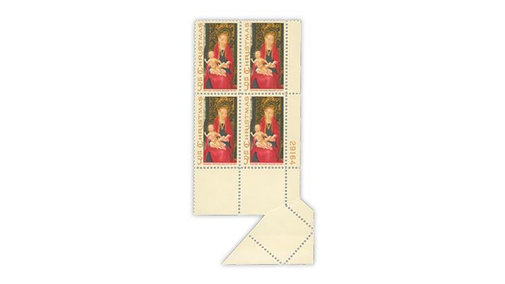 united-states-1967-madonna-child-christmas-stamp-paper-fold-unfolded