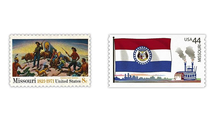 united-states-1971-missouri-statehood-2009-missouri-flag-stamps