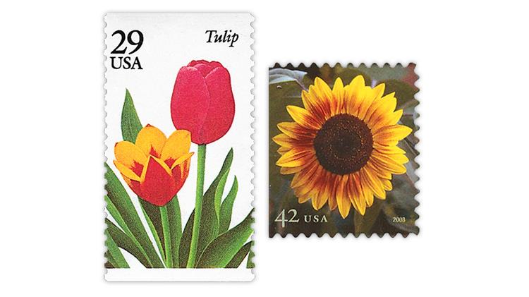 united-states-1993-tulips-2008-sunflower-booklet-stamps