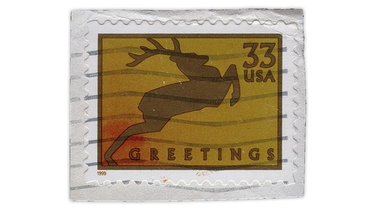 united-states-1999-deer-stamp-missing-most-gold-ink