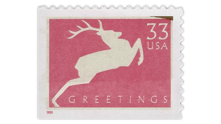 united-states-1999-deer-stamp-touch-of-gold-ink-on-frame