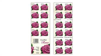 united-states-2000-coral-pink-rose-booklet-pane-miscut