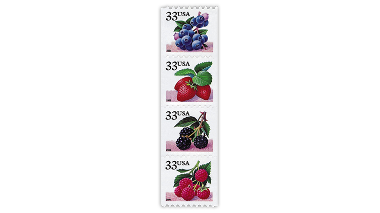 united-states-2000-fruit-berries-linerless-coil-stamps